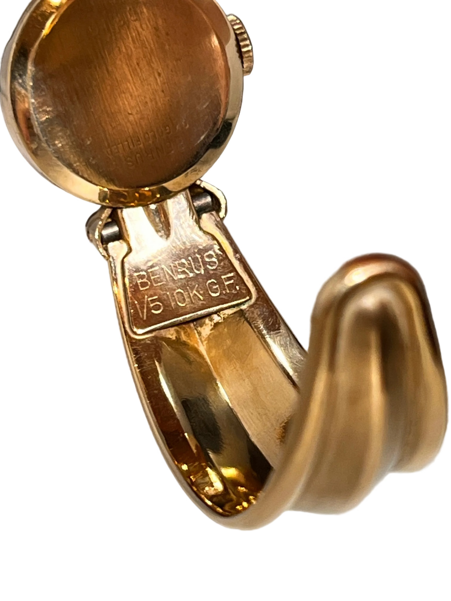 Vintage Benrus Ladies New Old Stock 1/5 10K Gold Filled Retro Cuff Bangle Wrist Watch