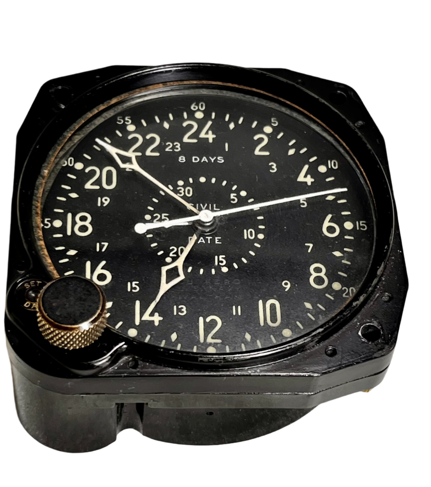 WALTHAM CDIA WW2 8 DAY Wind-Up mechanical US Military Civil Date Indicator Aeronaval (CDIA) CLOCK