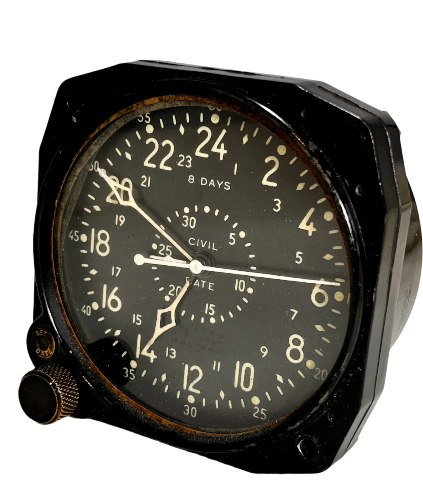 WALTHAM CDIA WW2 8 DAY Wind-Up mechanical US Military Civil Date Indicator Aeronaval (CDIA) CLOCK