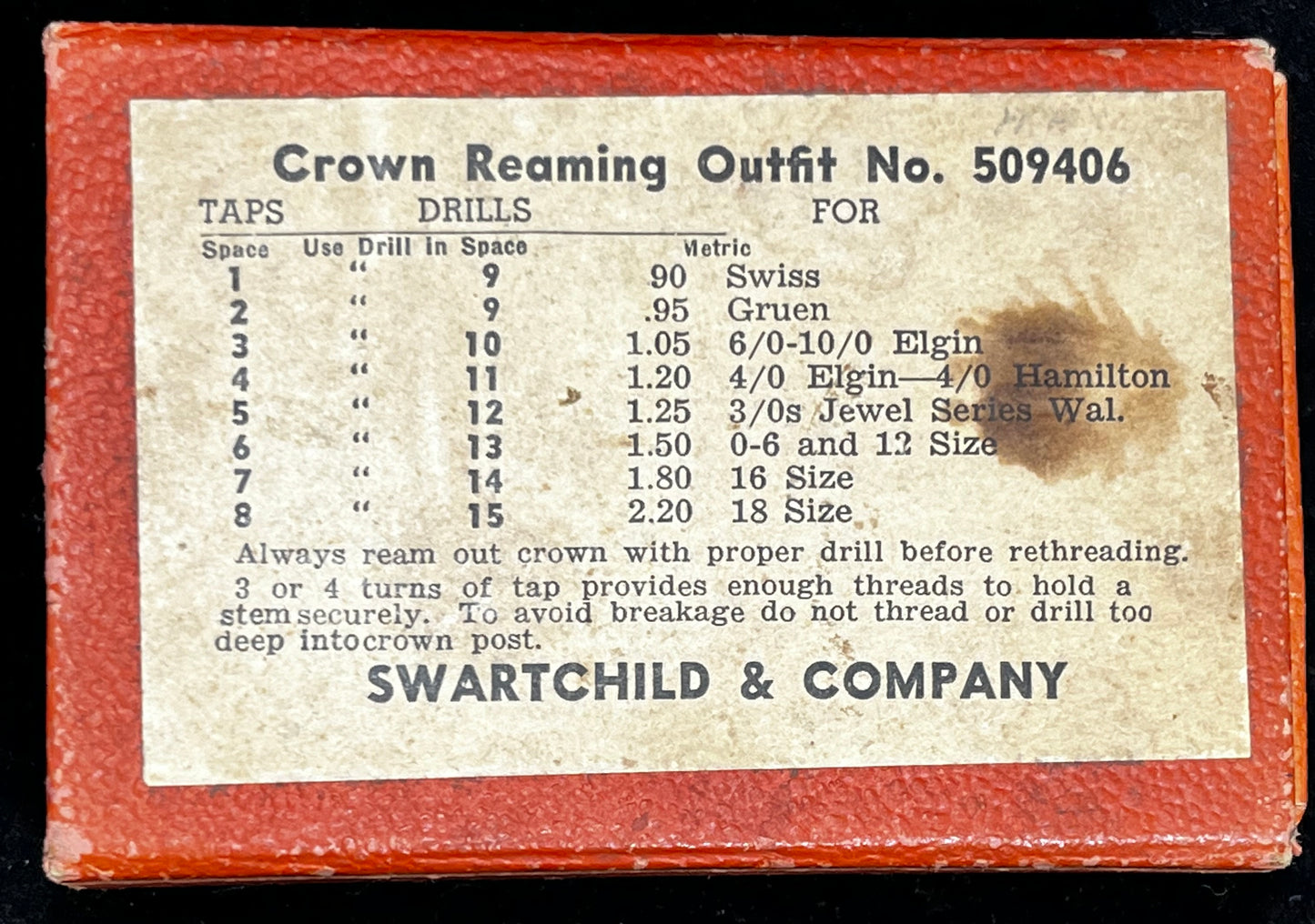Swartchild & Company Crown Reaming Outfit No. 509406
