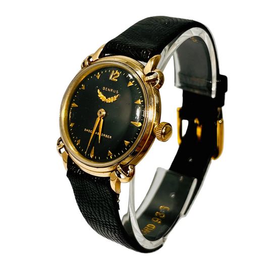 Vintage Benrus 1940's 17J Black Dial 10KGF Wrist Watch