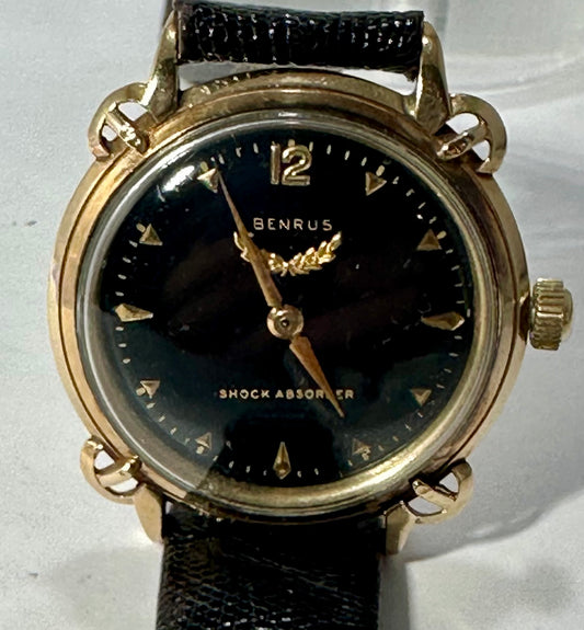 Vintage Benrus 1940's 17J Black Dial 10KGF Wrist Watch in superb condition