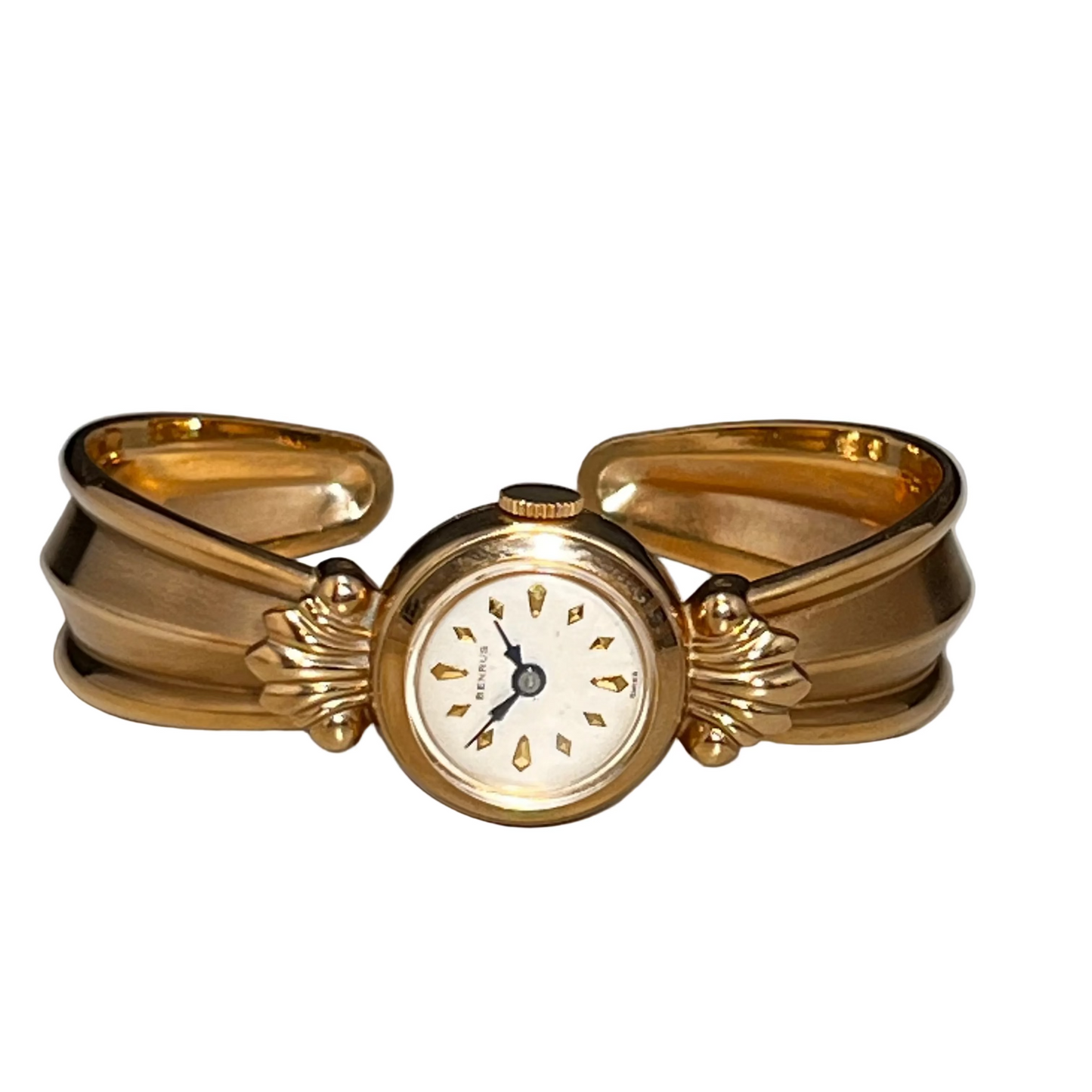 Vintage Benrus Ladies New Old Stock 1/5 10K Gold Filled Retro Cuff Bangle Wrist Watch
