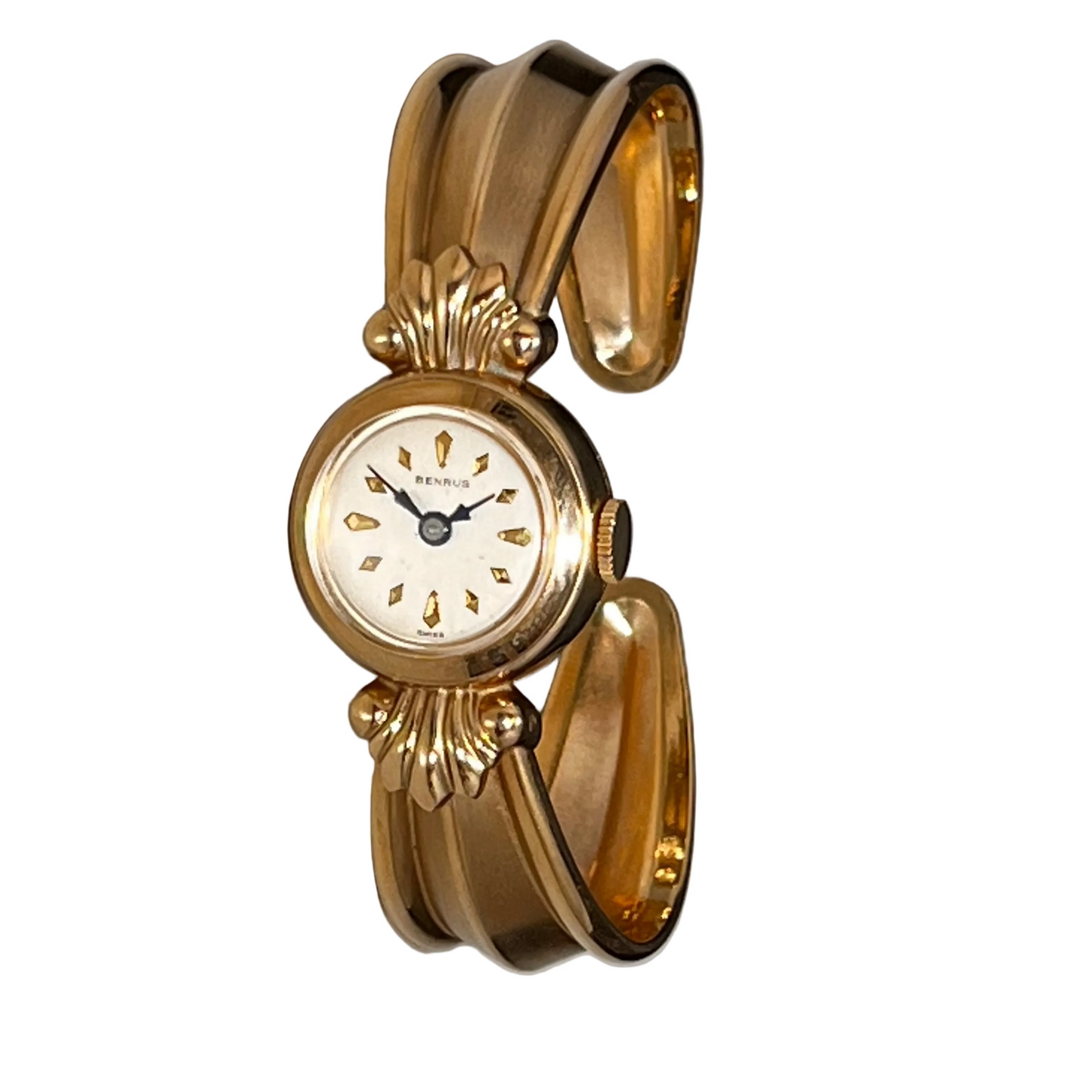 Vintage Benrus Ladies New Old Stock 1/5 10K Gold Filled Retro Cuff Bangle Wrist Watch