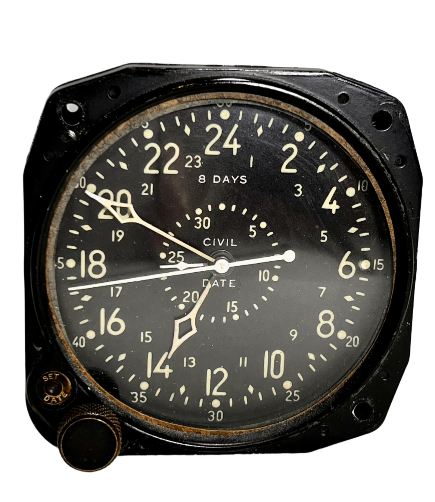 Vintage WWII WALTHAM 8 DAY Wind-Up mechanical US Military Civil Date Indicator Aeronaval (CDIA) CLOCK