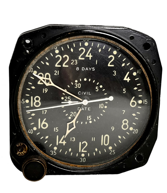 Vintage WWII WALTHAM 8 DAY Wind-Up mechanical US Military Civil Date Indicator Aeronaval (CDIA) CLOCK