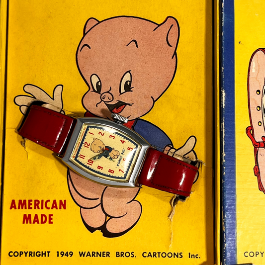 Vintage Porky Pig Warner Brothers Cartoons Ingraham Wrist Watch in Original Box - RARE!