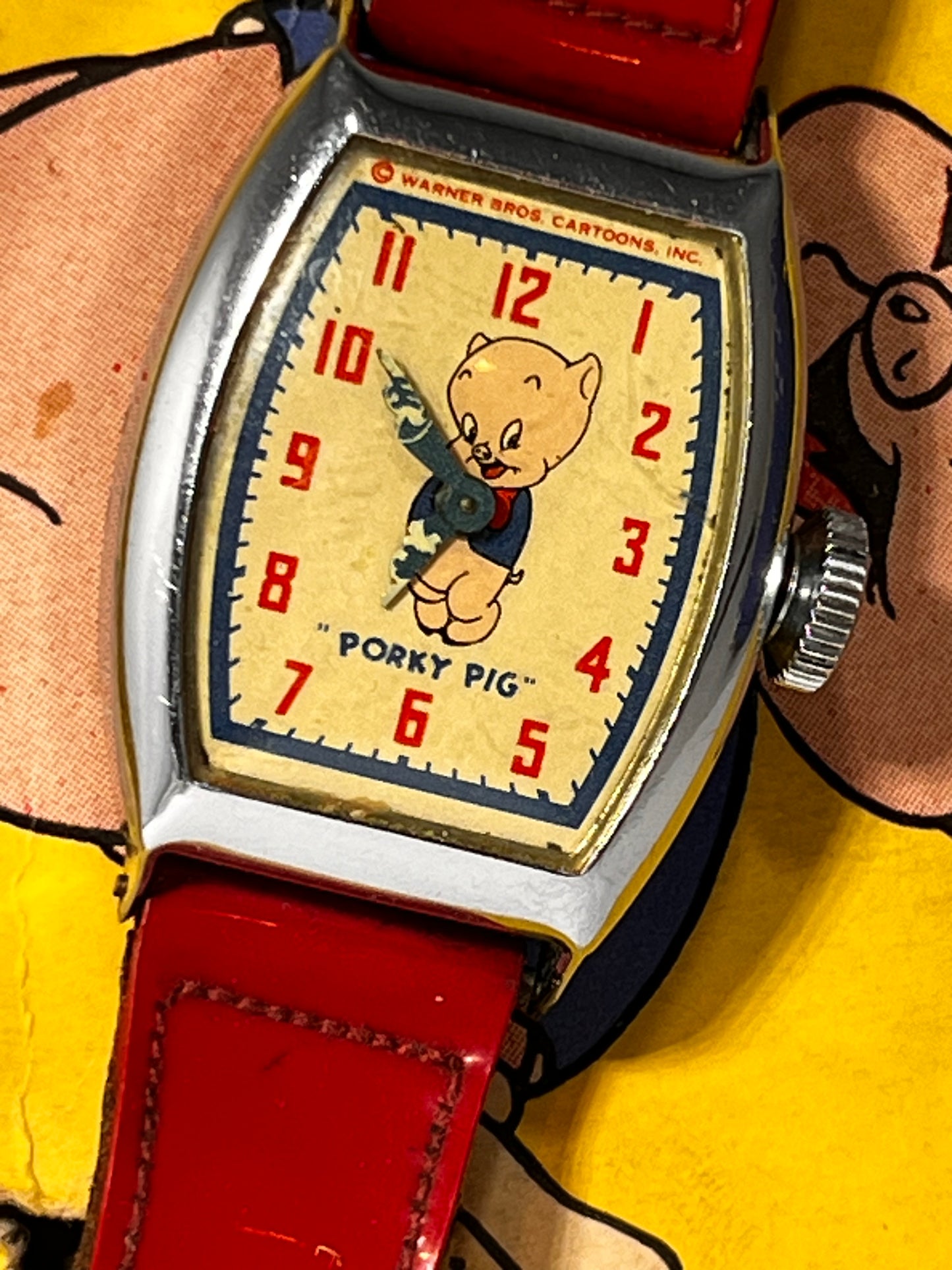 Vintage Porky Pig Warner Brothers Cartoons Ingraham Wrist Watch in Original Box - RARE!