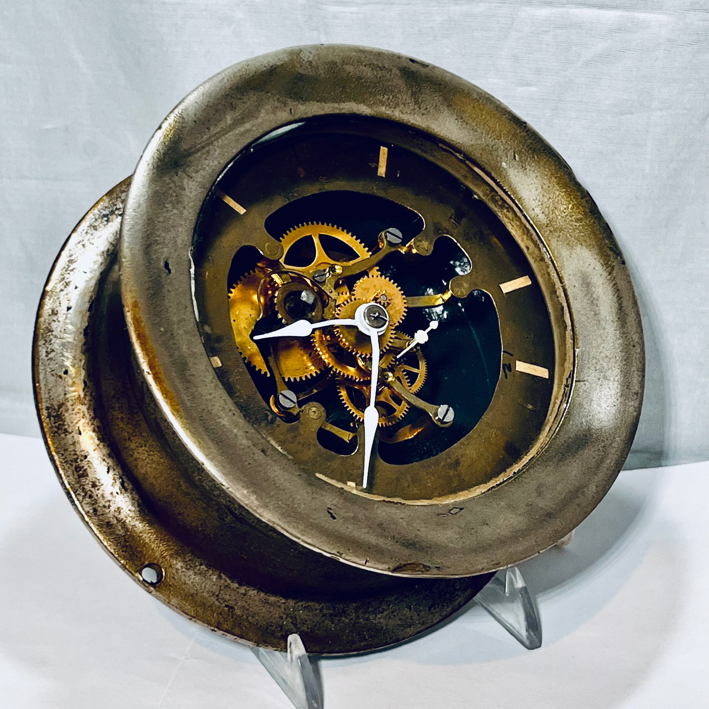 Seth Thomas WW2 Ship's Clock skeletonized Navy "Ship Art"  5.5 inch Diameter Case