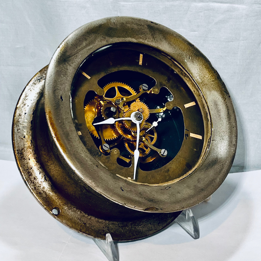 Seth Thomas WW2 Ship's Clock skeletonized Navy "Ship Art"  5.5 inch Diameter Case