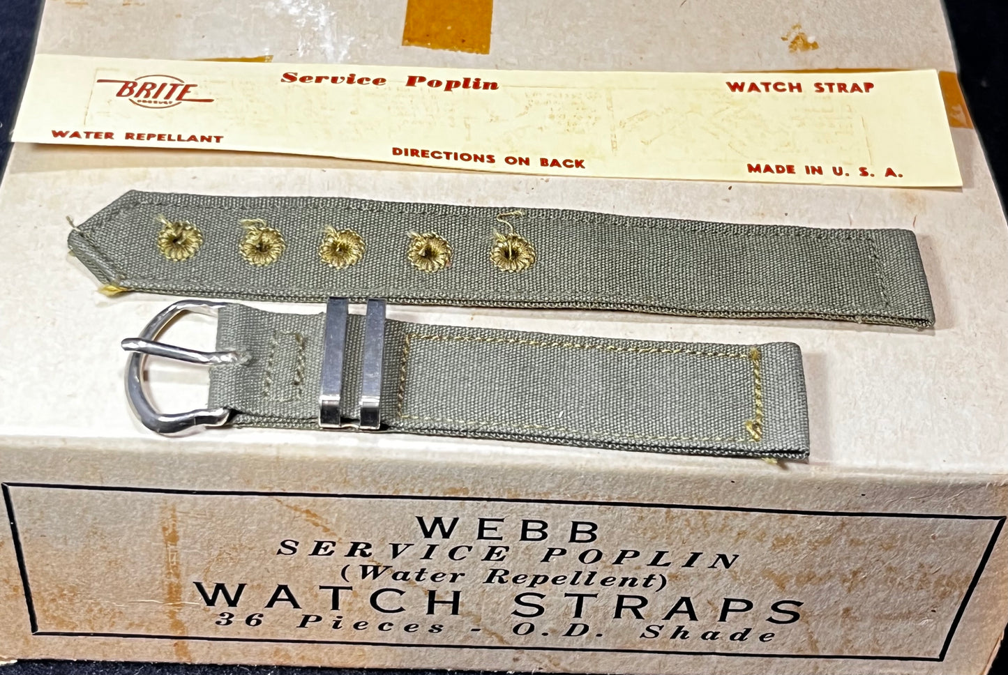 Authentic 1944 WW2 Military Issue Watch Band 14.3mm (9/16 in) Brite Co